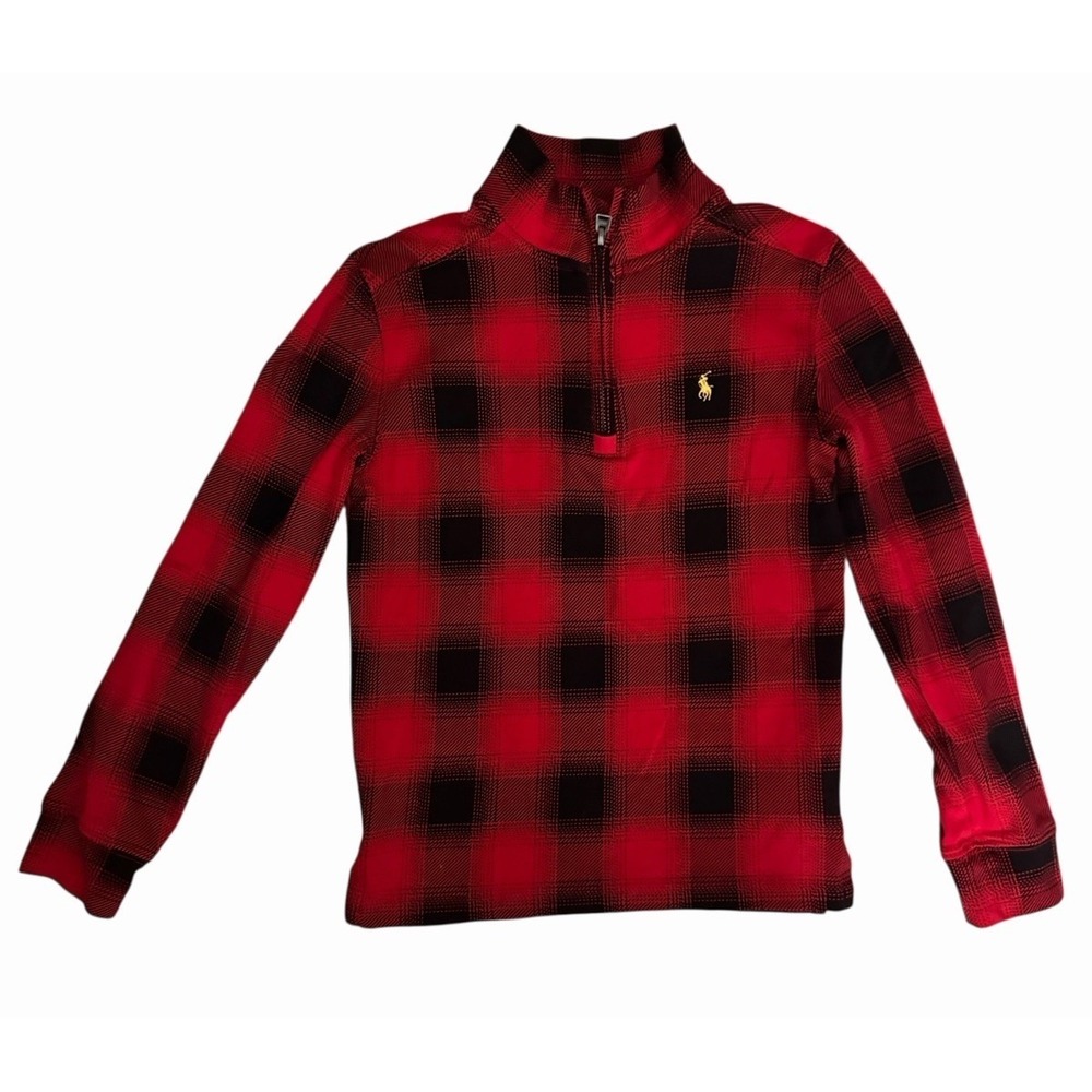 Polo Ralph Lauren Long Sleeve Red Check Plaid Logo 1/4 Zip Boys Size 7